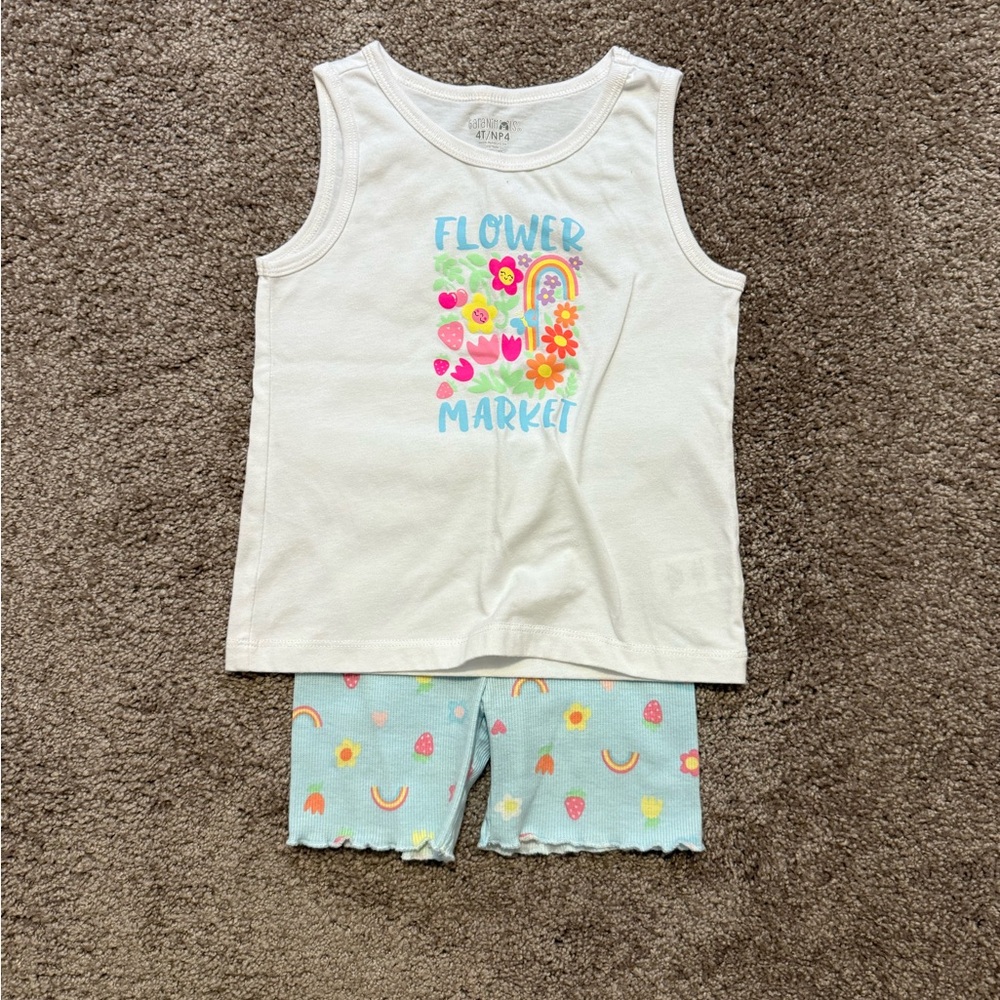 🌼5/$10🌼Flower Market Shorts Set - White and Blue 4t